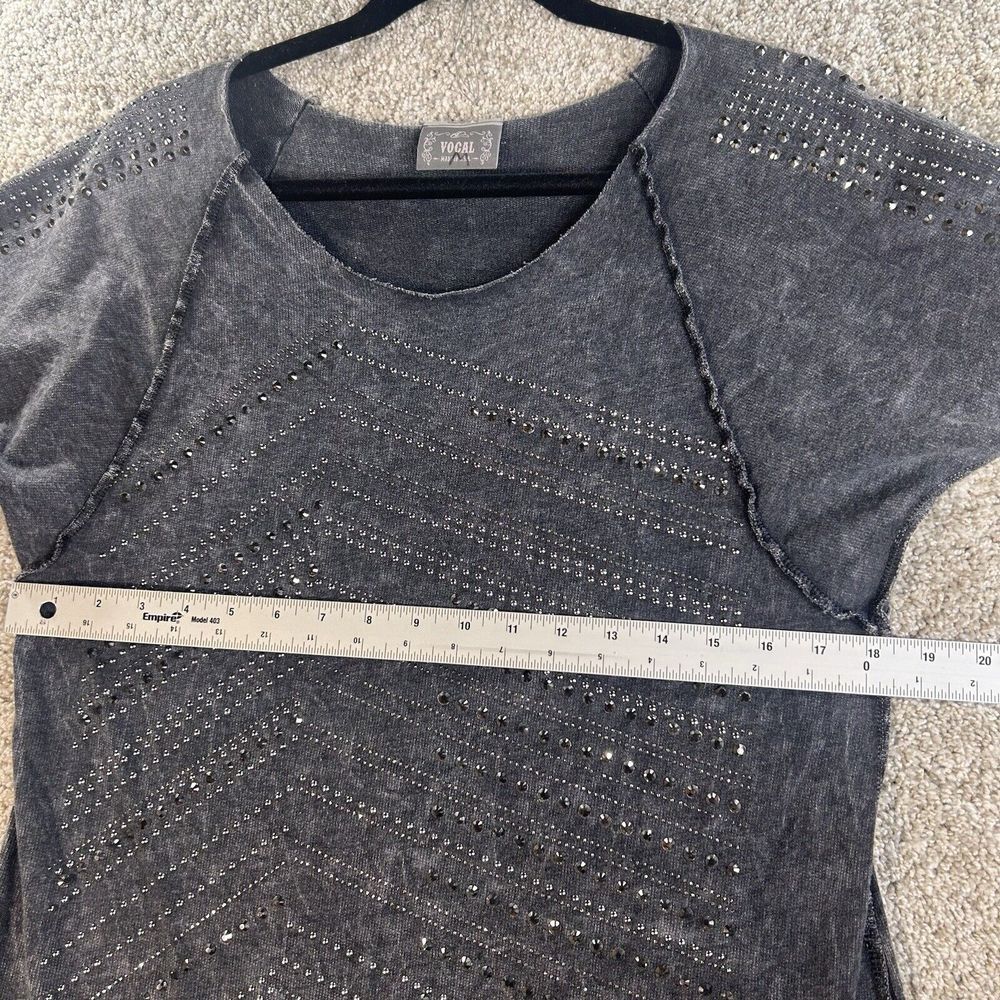 Vocal Womens Charcoal Gray Studded Tunic Top - Picture 7 of 8